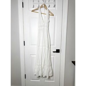Sea Spice Resort Wear White 100% Peruvian Cotton Crochet Lace Halter Maxi Sz L
